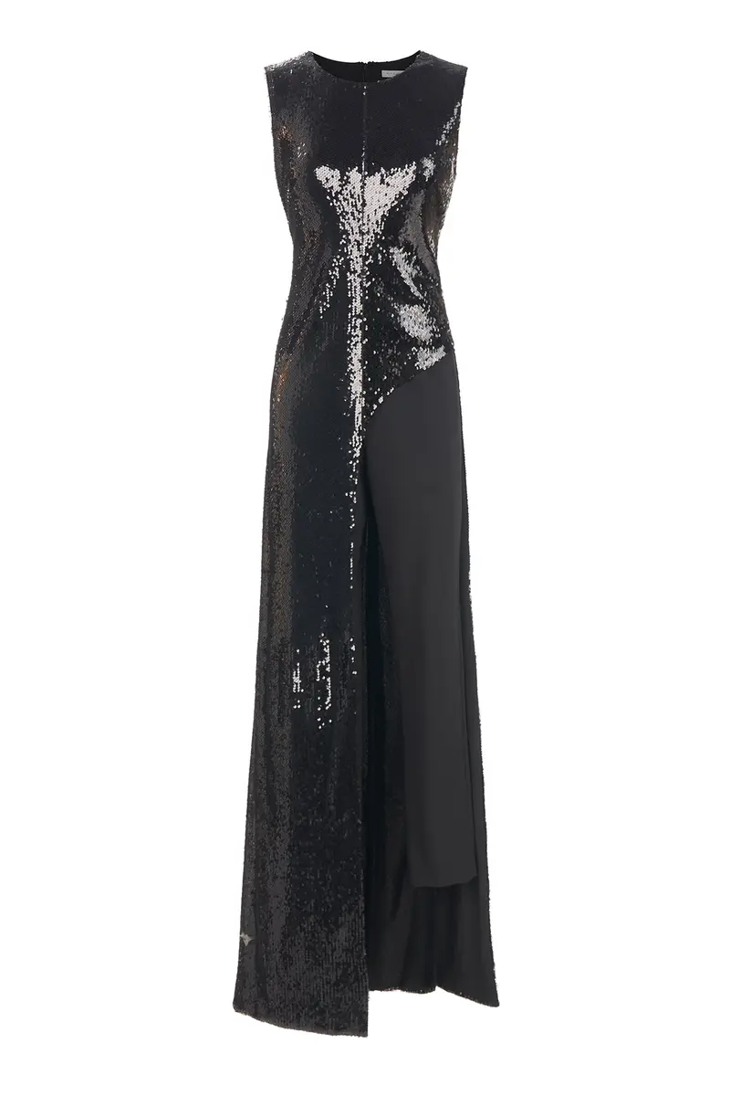 Davina Glossy Asymmetrical Sequin Jumpsuit