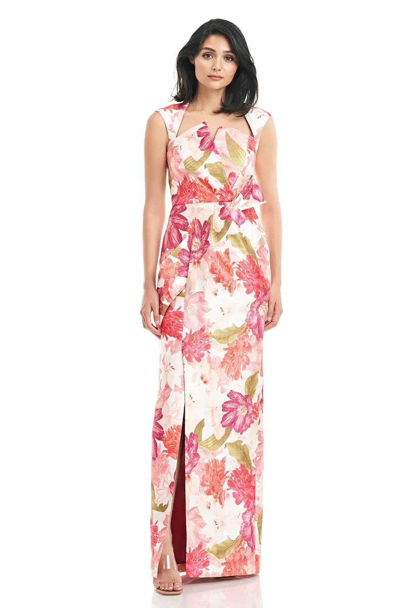 Dominique Floral Pleated Evening Gown