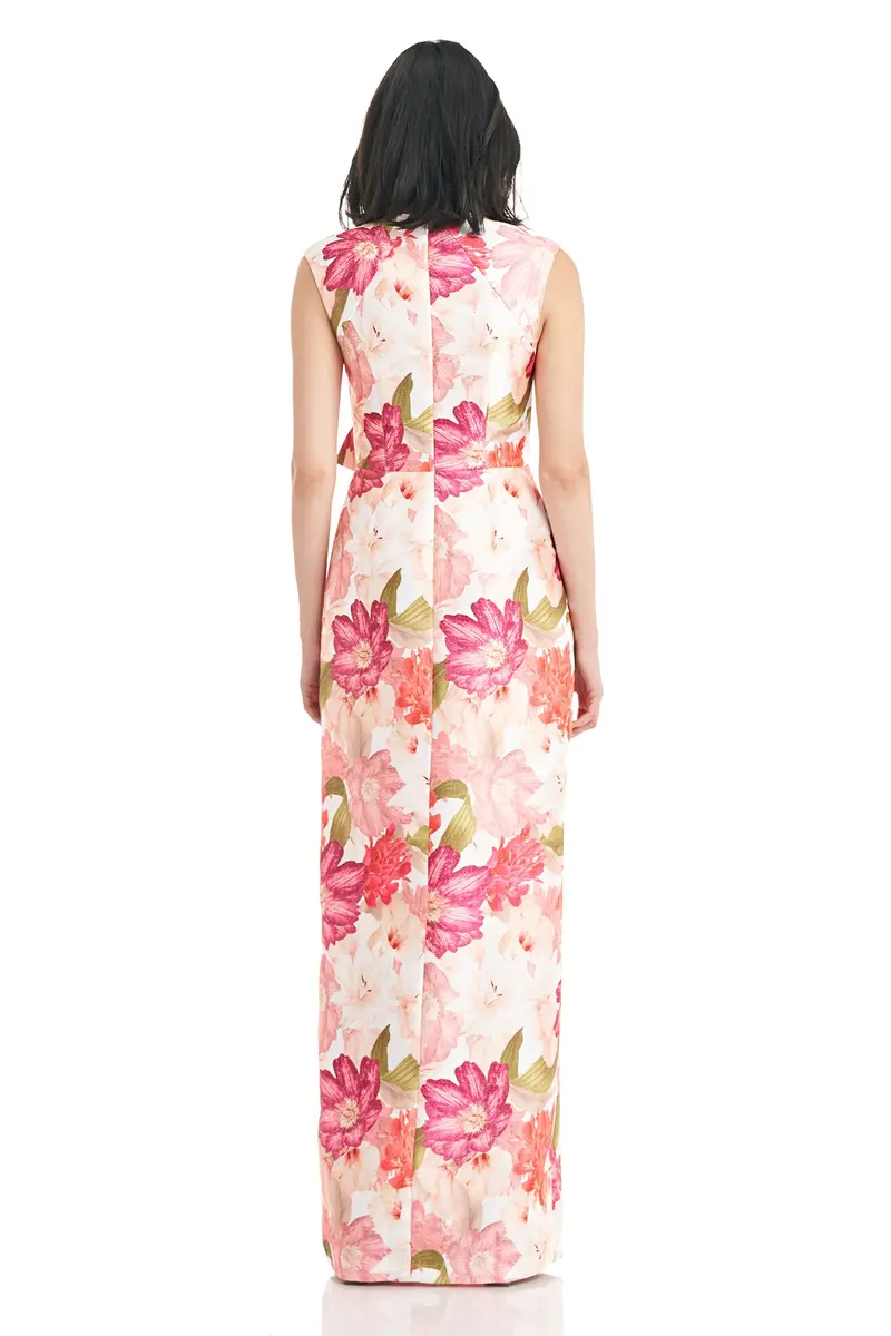 Dominique Floral Pleated Evening Gown