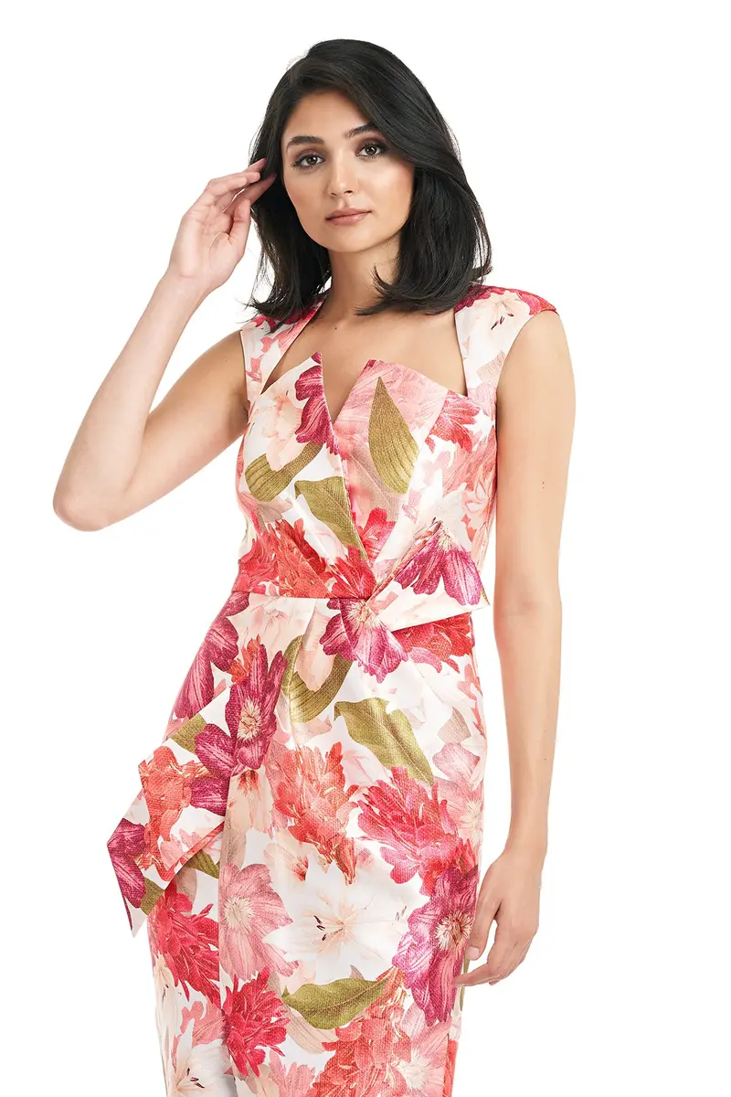 Dominique Floral Pleated Evening Gown