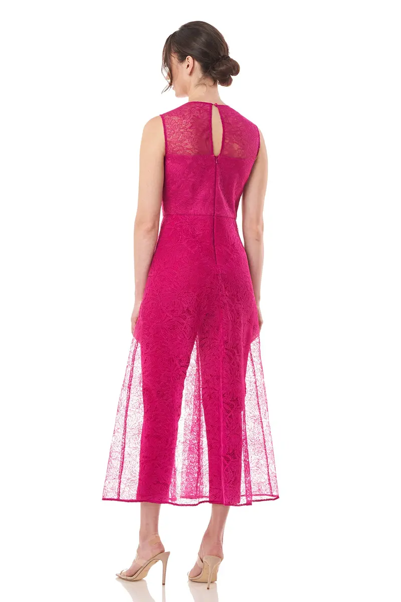 Drea Sleeveless Illusion-Bodice Flared Jumpsuit