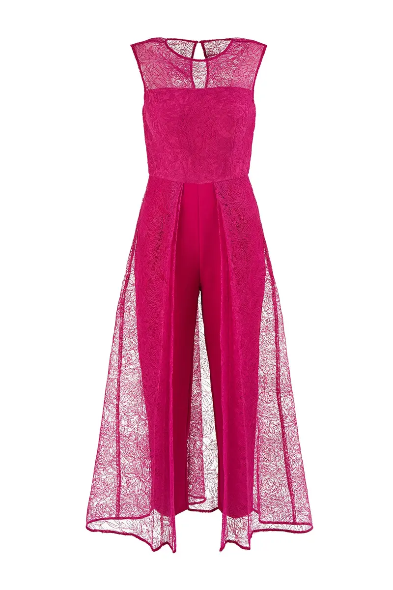 Drea Sleeveless Illusion-Bodice Flared Jumpsuit
