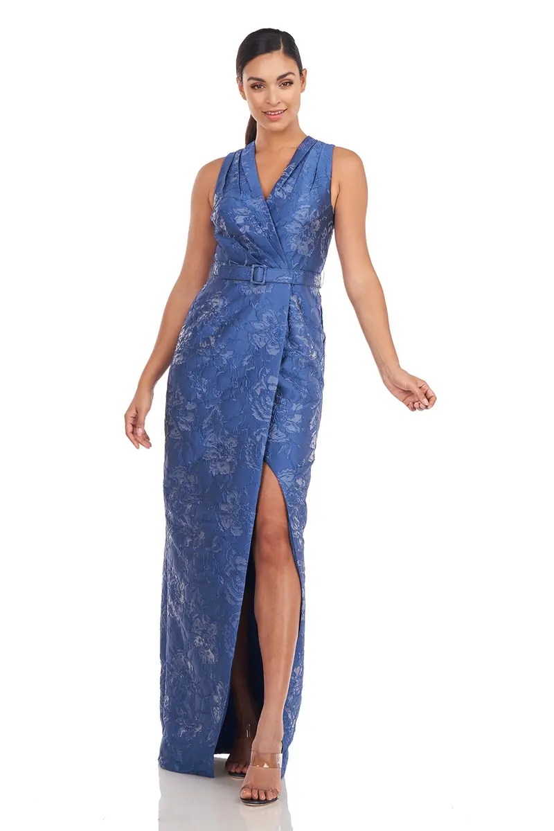 Edie Textured Floral Halter Column Gown