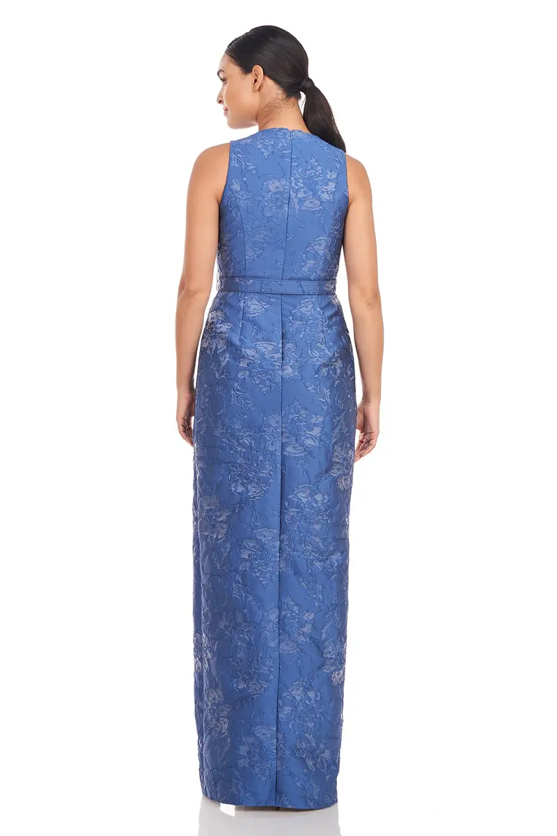 Edie Textured Floral Halter Column Gown