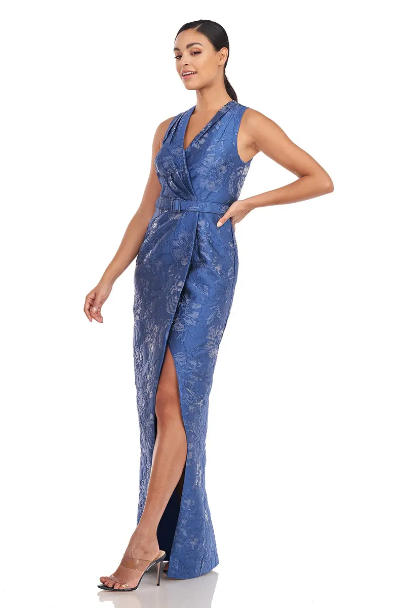 Edie Textured Floral Halter Column Gown