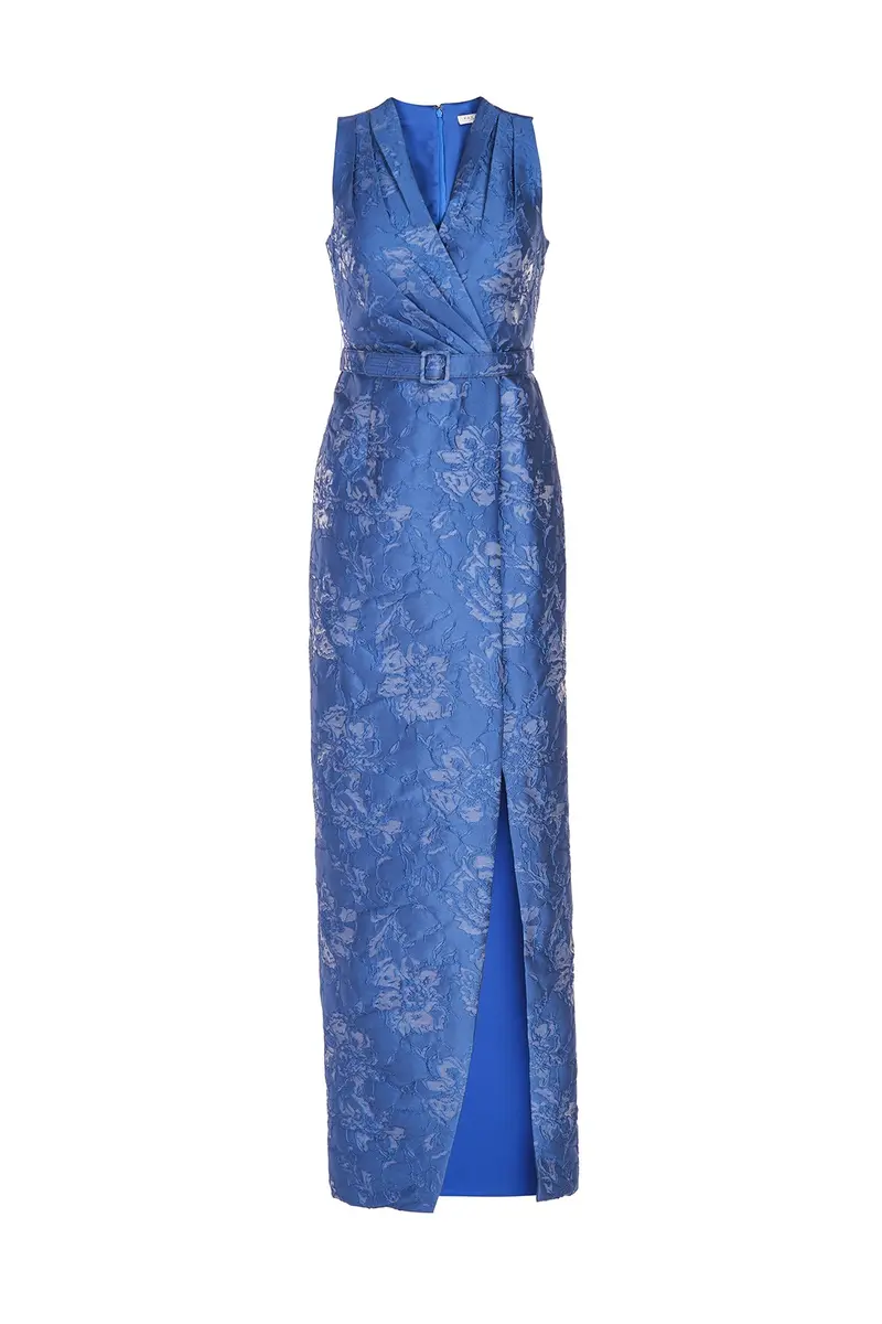 Edie Textured Floral Halter Column Gown