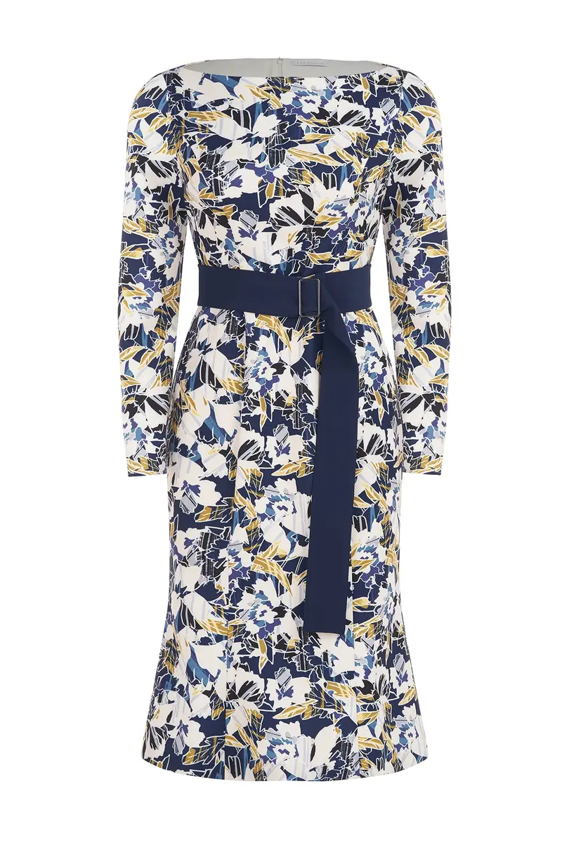 Elegant Bateau-Neck Midi Dress in Stretch Crepe