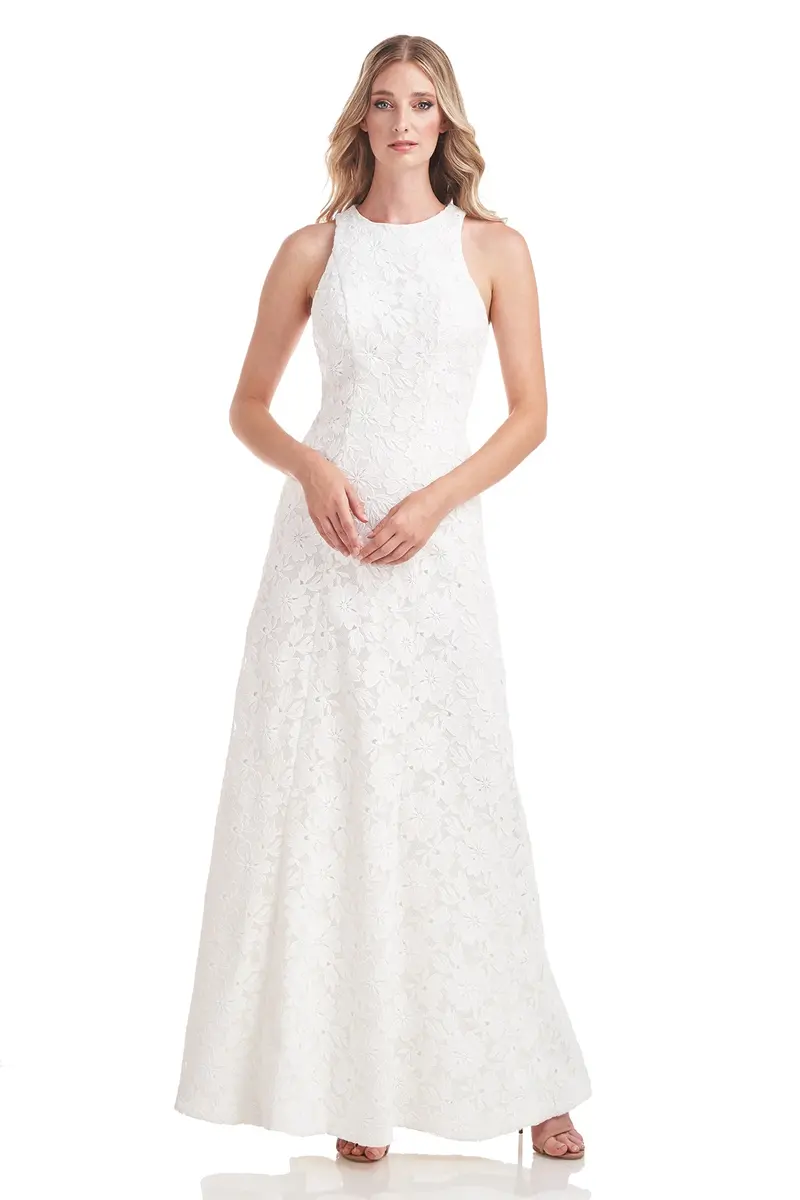Elegant Floral Lace Halter Gown