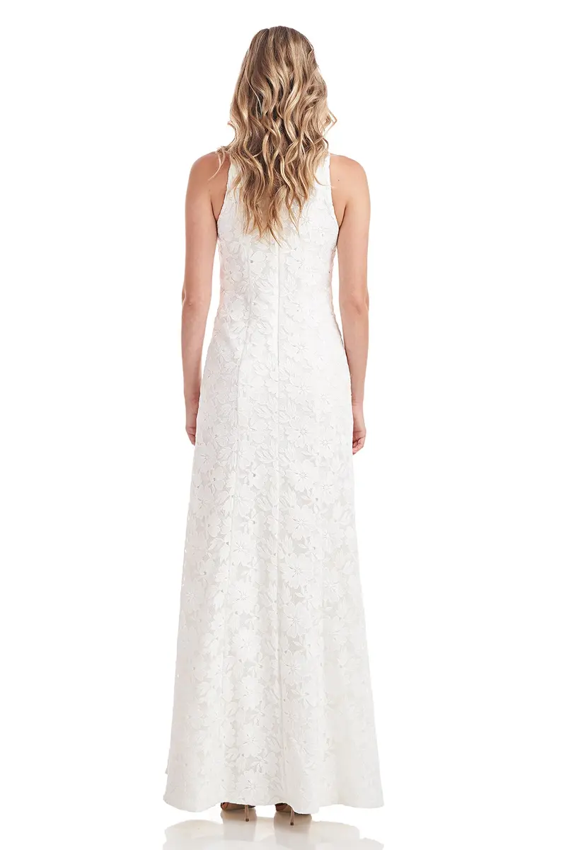 Elegant Floral Lace Halter Gown