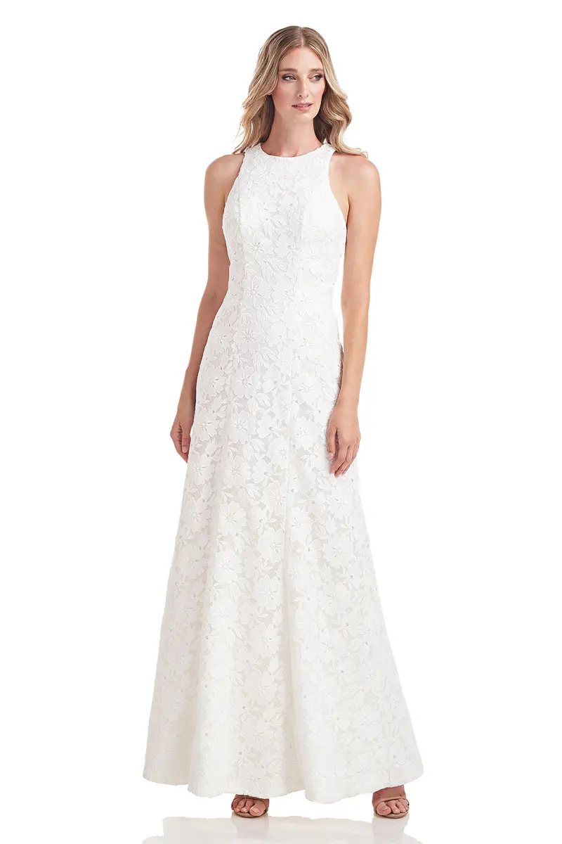 Elegant Floral Lace Halter Gown