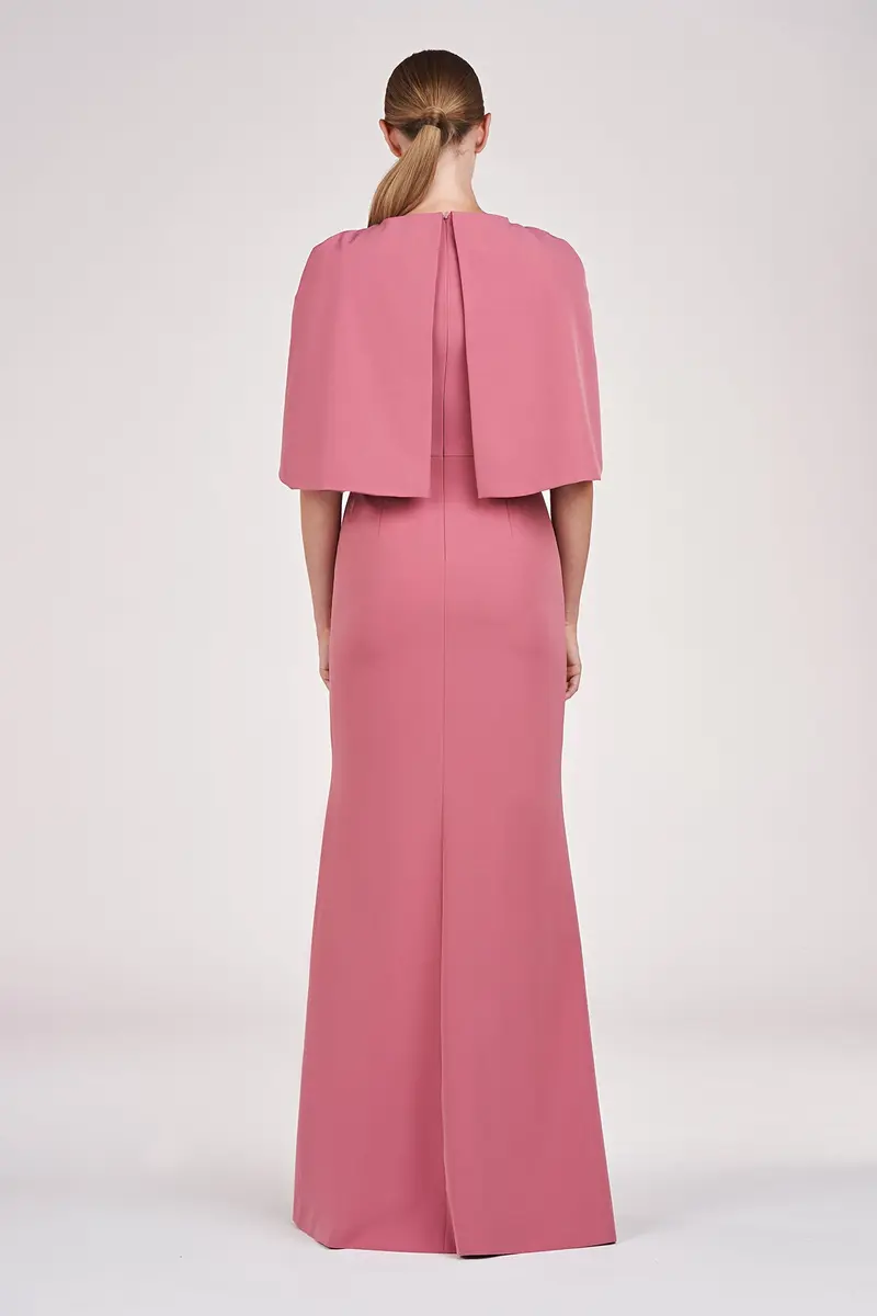 Elegant Stretch Crepe Capelet Evening Gown 2