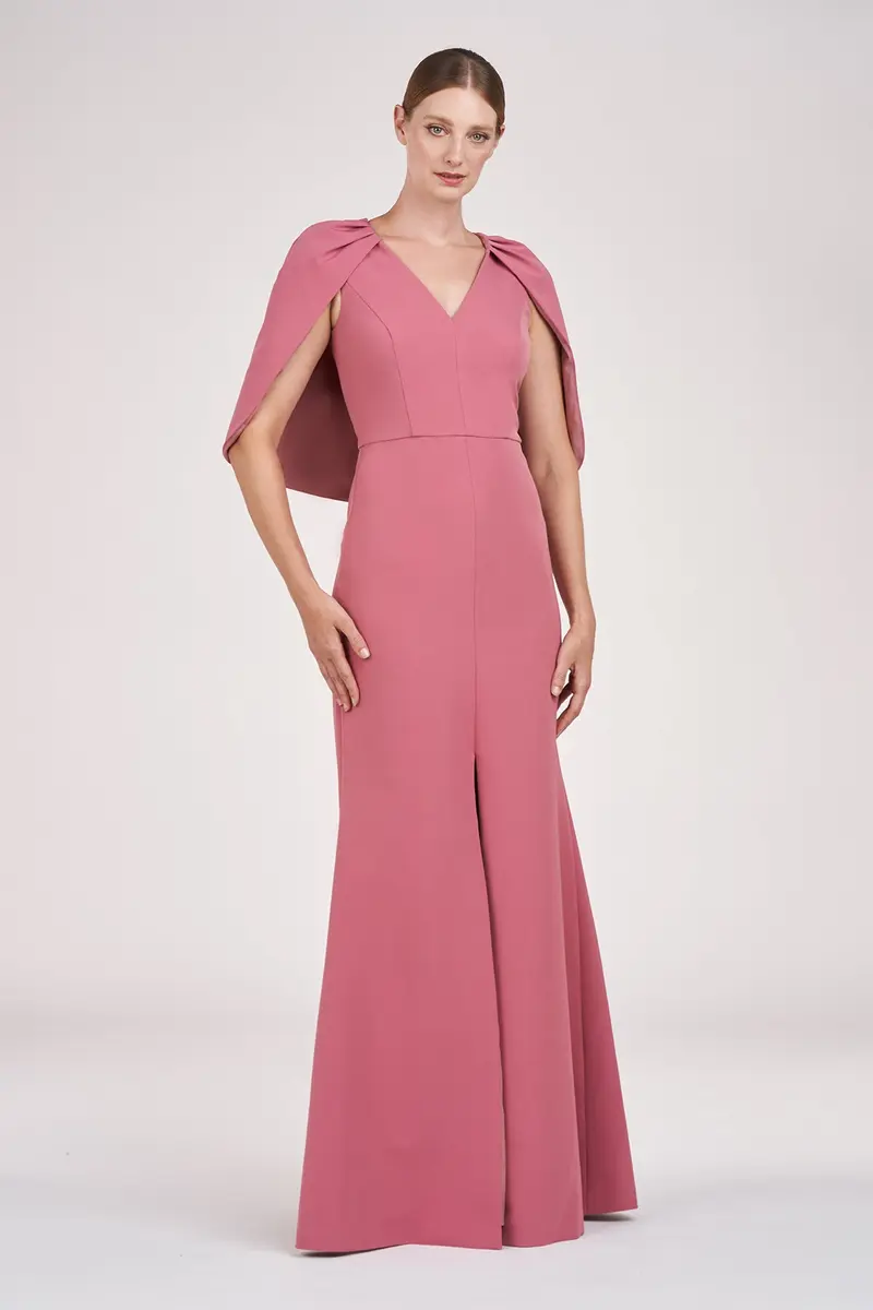 Elegant Stretch Crepe Capelet Evening Gown