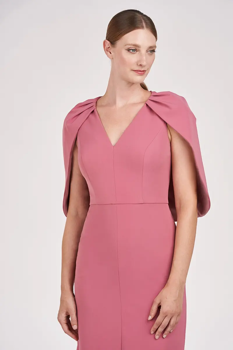 Elegant Stretch Crepe Capelet Evening Gown