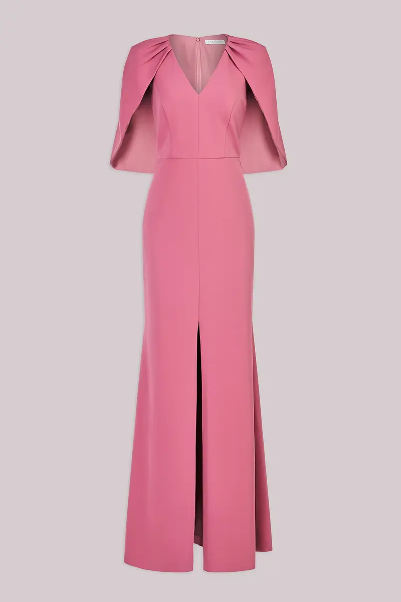 Elegant Stretch Crepe Capelet Evening Gown