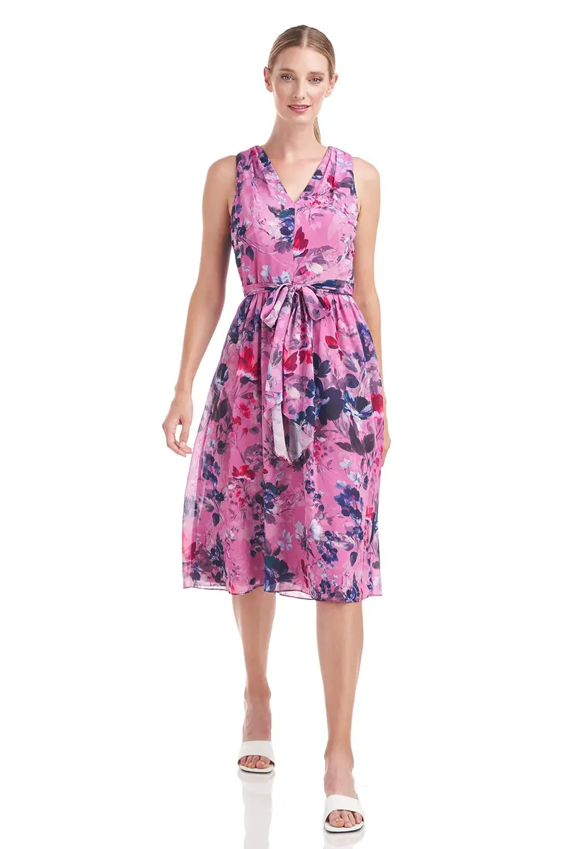 Ellen Pleated V-Neck Chiffon Midi Dress