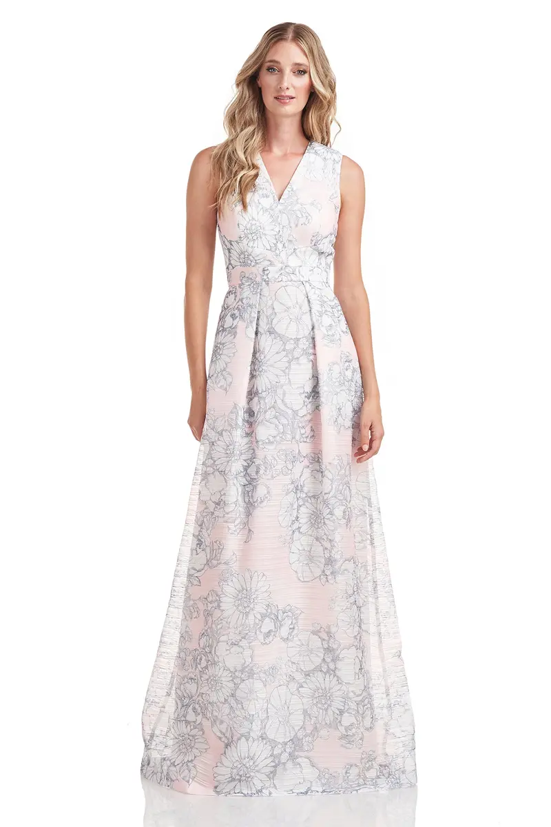Eloise Sleeveless V-Neck Floral Organza Evening Gown