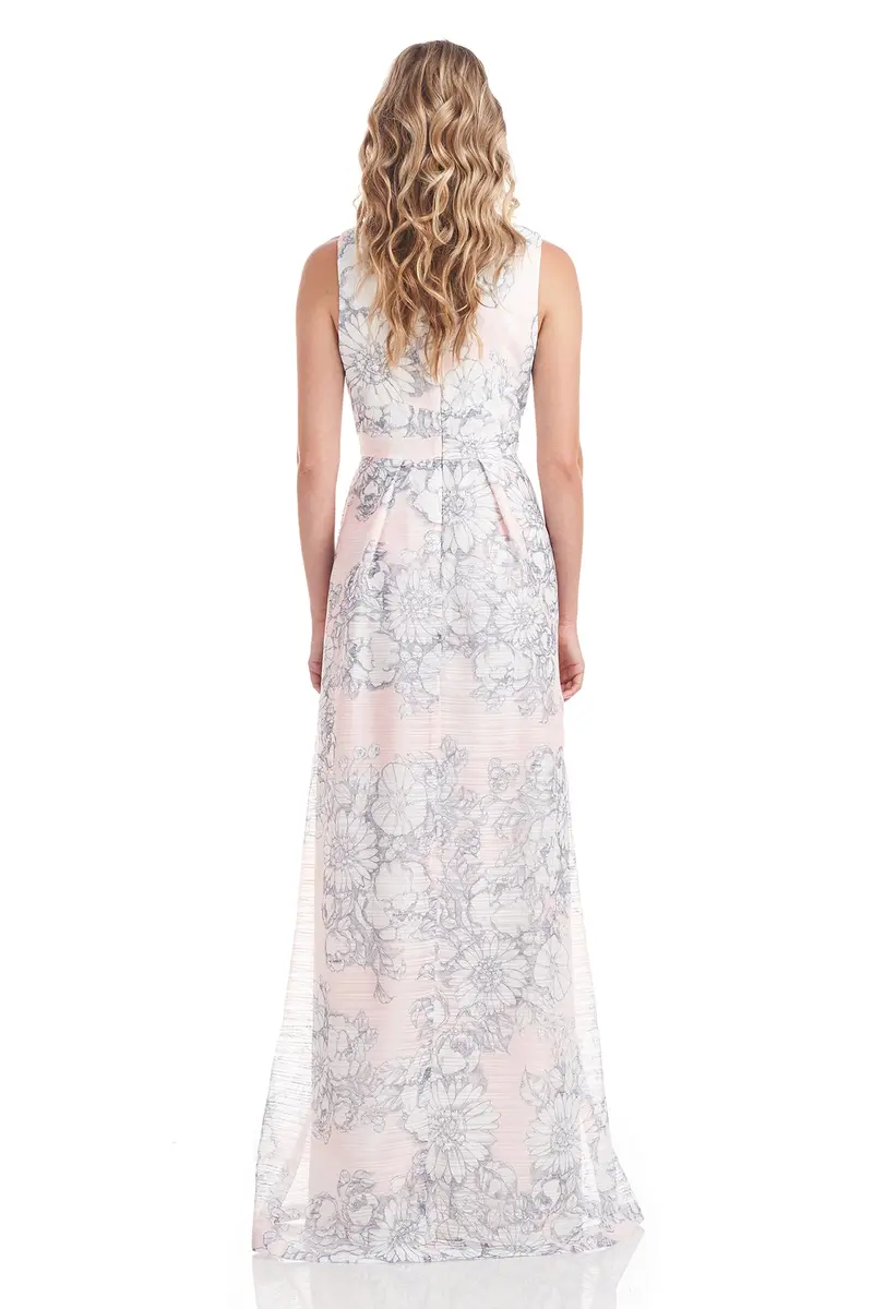 Eloise Sleeveless V-Neck Floral Organza Evening Gown
