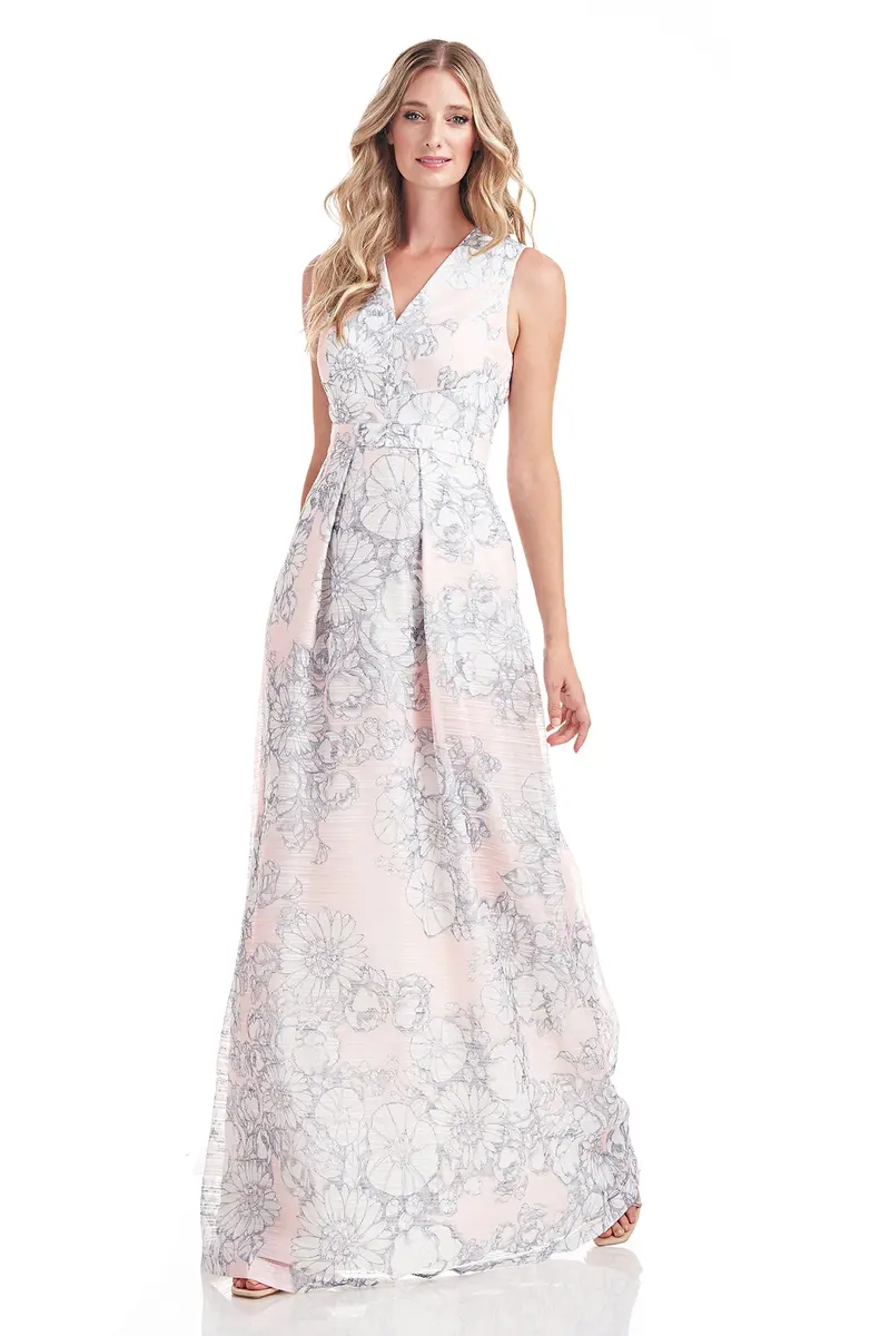 Eloise Sleeveless V-Neck Floral Organza Evening Gown
