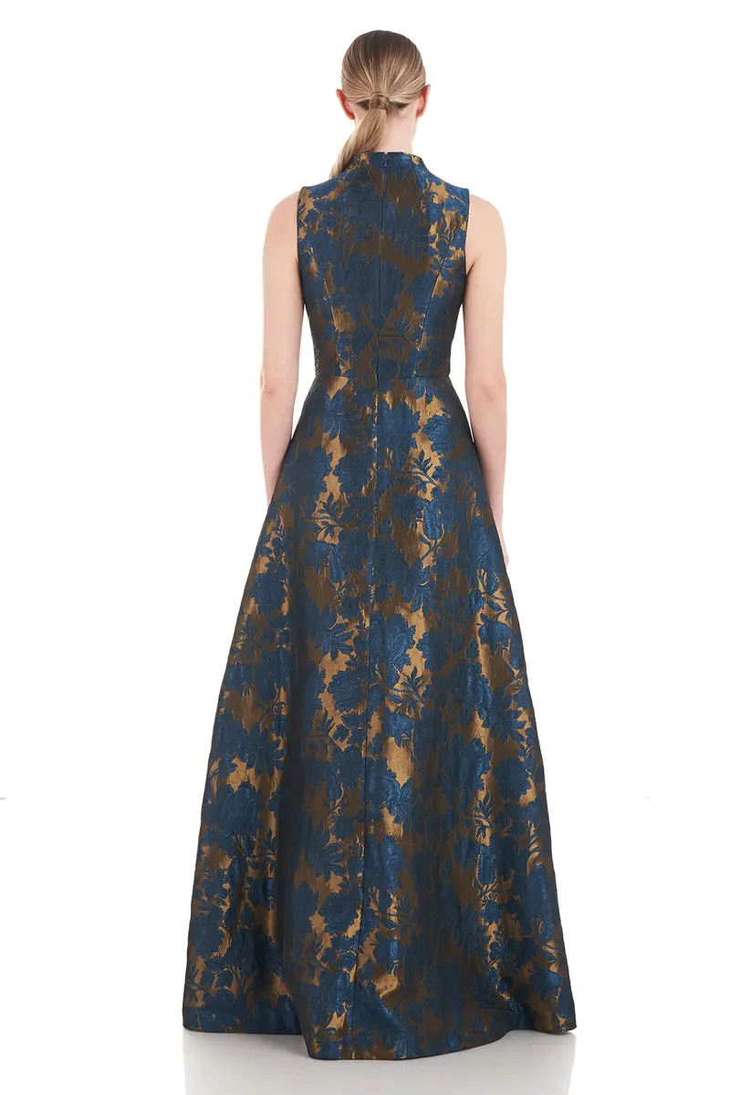 Emery Two-Tone Jacquard Jumpsuit with Swan Neckline 2
