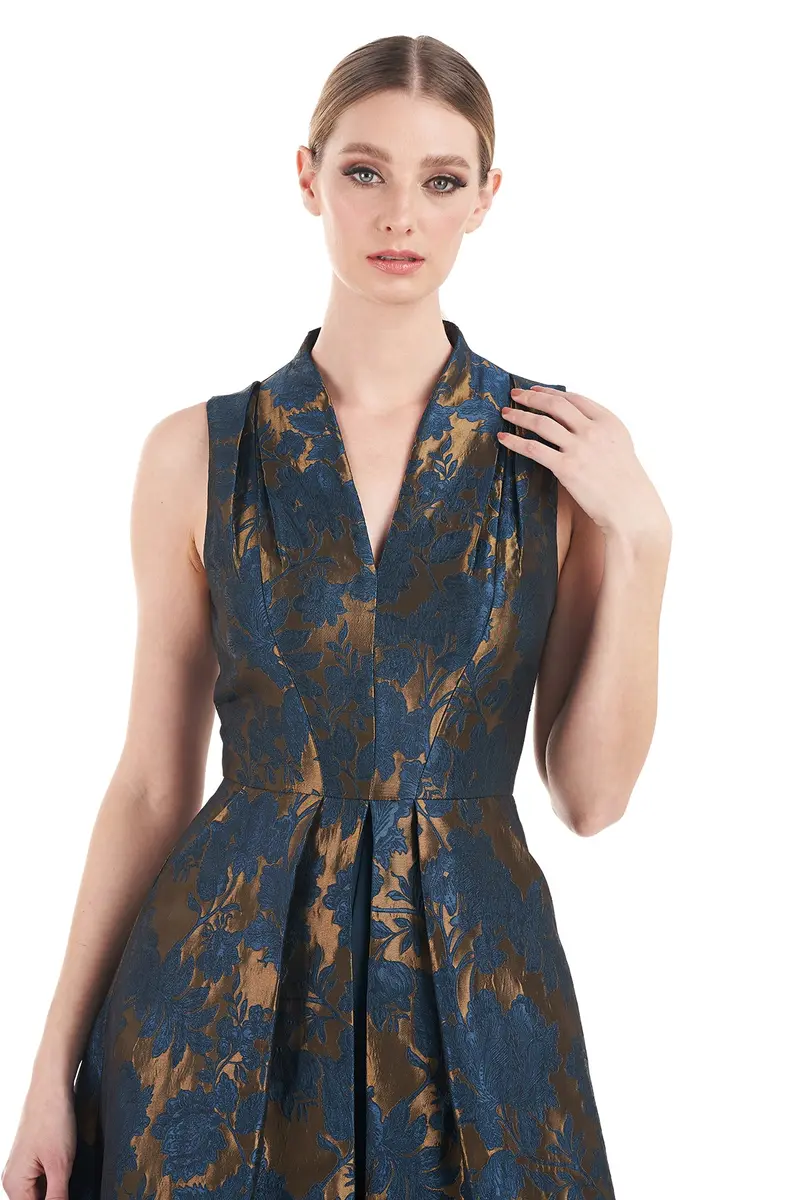 Emery Two-Tone Jacquard Jumpsuit with Swan Neckline