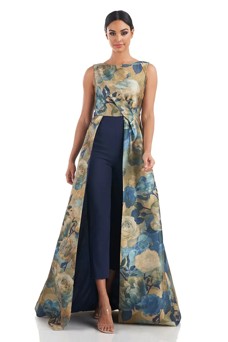 Emiliana Organza Pleated Jumpsuit with Skinny Leg