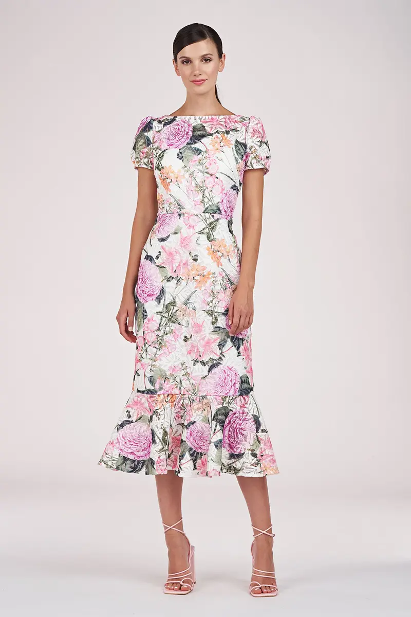 English Garden Lace Tea-Length Dress with Flounce
