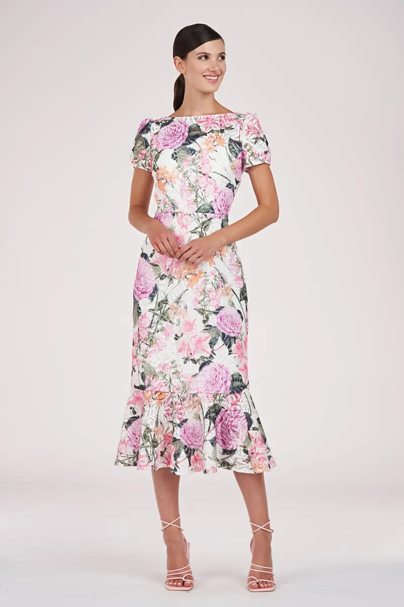 English Garden Lace Tea-Length Dress with Flounce