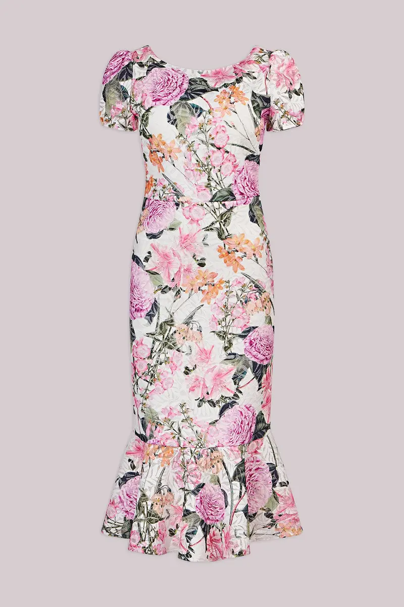 English Garden Lace Tea-Length Dress with Flounce
