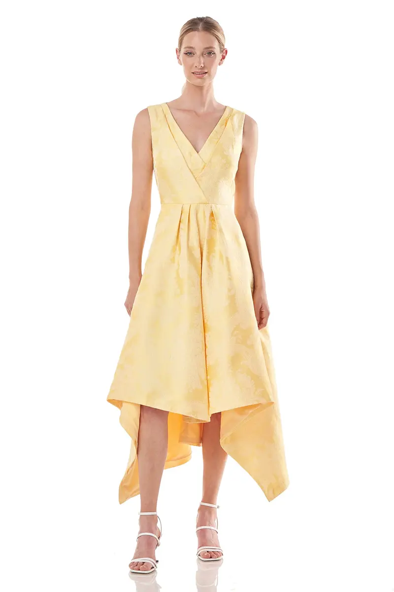 Fiona Asymmetrical Marigold Damask Jacquard Dress