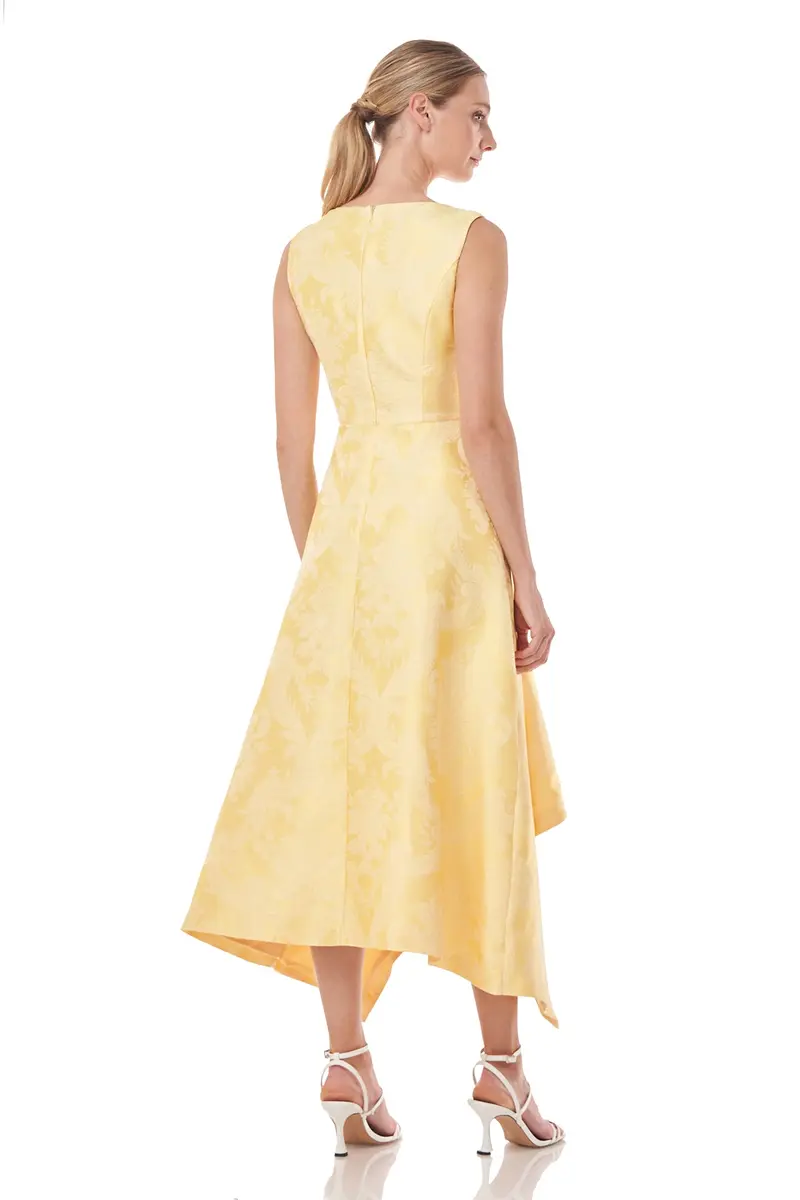 Fiona Asymmetrical Marigold Damask Jacquard Dress