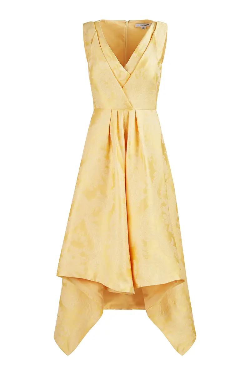 Fiona Asymmetrical Marigold Damask Jacquard Dress