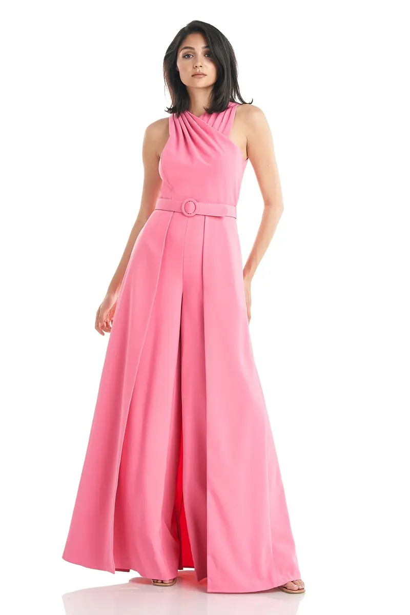Florence Flared Stretch Jumpsuit with Halter Neck