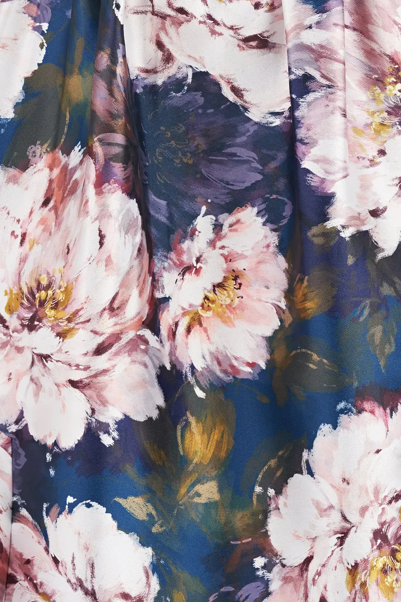 French Rose Mikado Tea-Length Dress with Shirred Waist