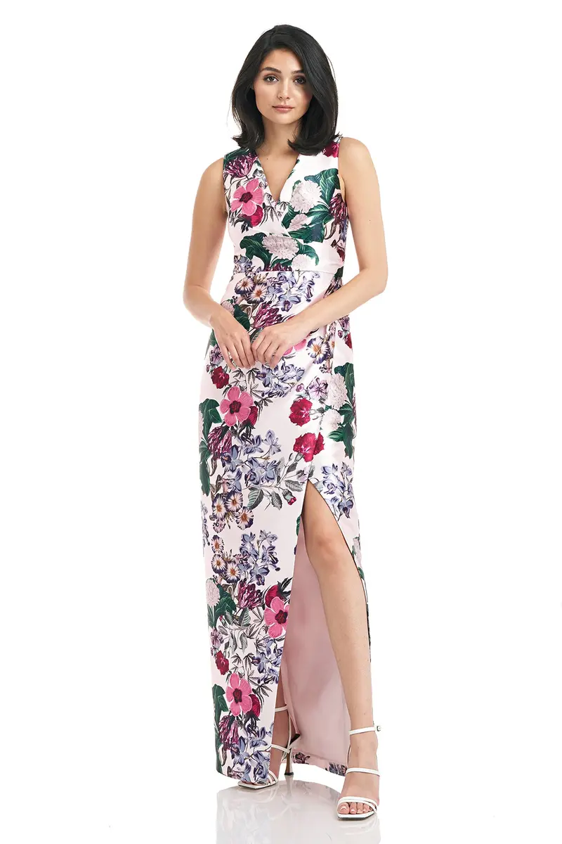 Gilda Spring Floral Wrap Gown with Side Slit 1