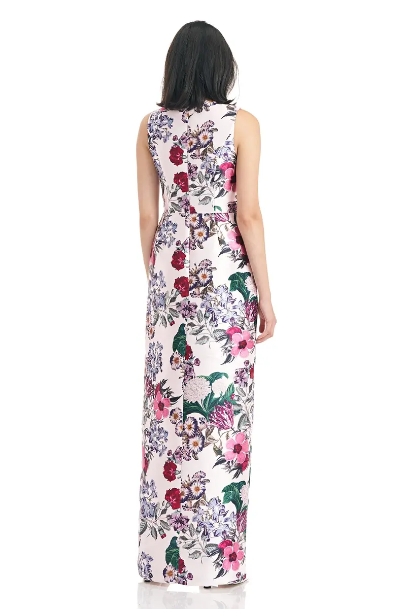 Gilda Spring Floral Wrap Gown with Side Slit