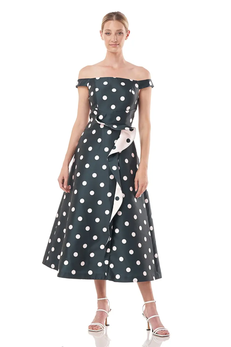 Gwyneth Polka Dot Jacquard Tea-Length Dress