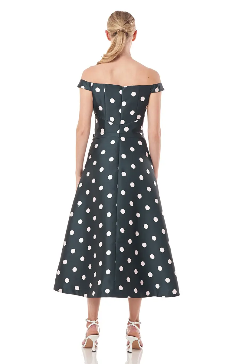 Gwyneth Polka Dot Jacquard Tea-Length Dress