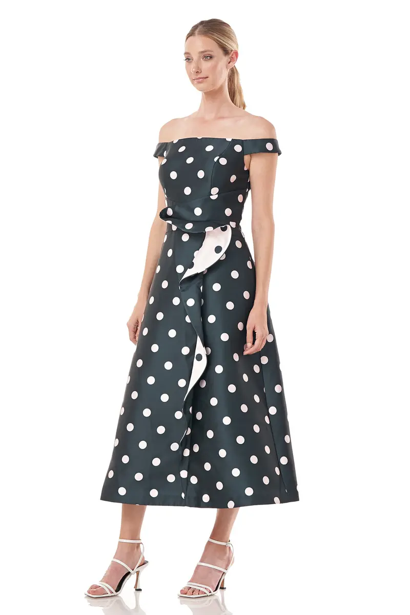 Gwyneth Polka Dot Jacquard Tea-Length Dress