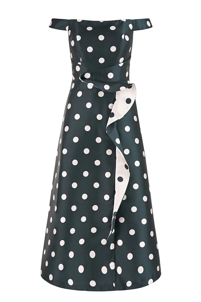 Gwyneth Polka Dot Jacquard Tea-Length Dress