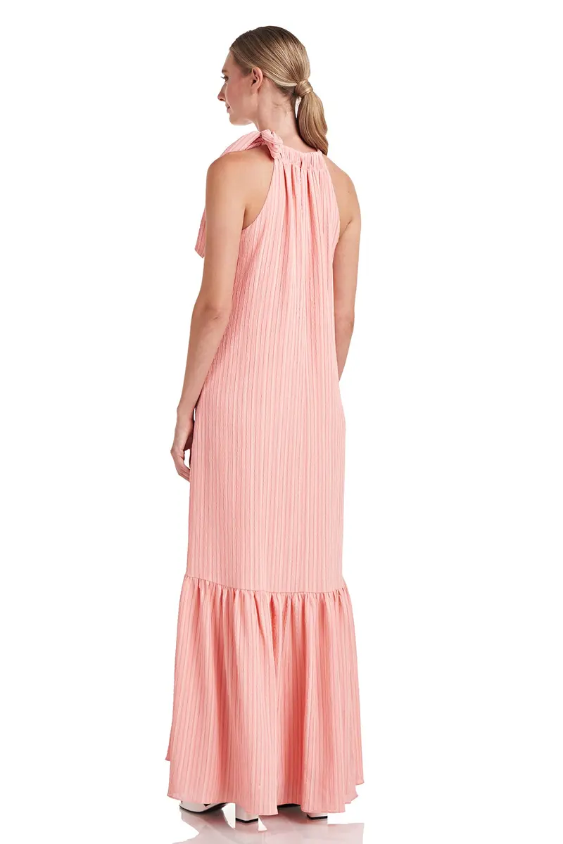 Halter Maxi Dress in Textured Seersucker with Tiered Hem 2