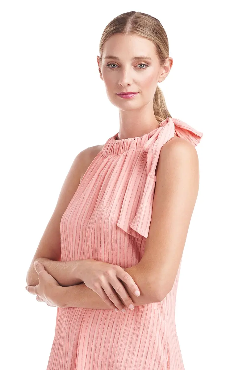 Halter Maxi Dress in Textured Seersucker with Tiered Hem