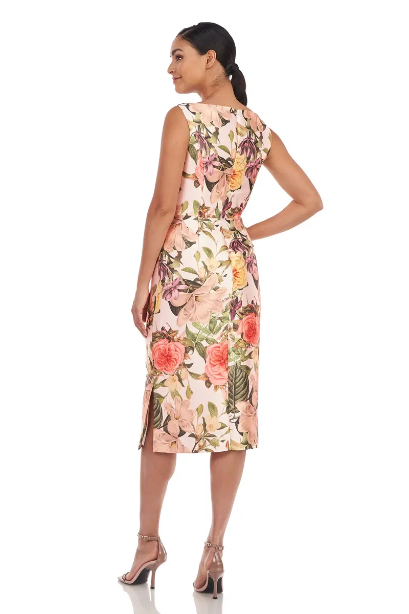Hyacinth Botanical Rose Print Square-Neck Sheath Midi Dress 2