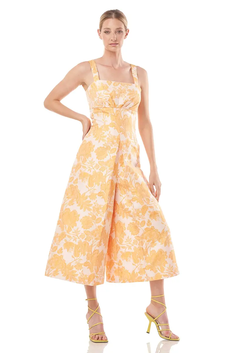Ingrid Floral Jacquard Empire Waist Jumpsuit