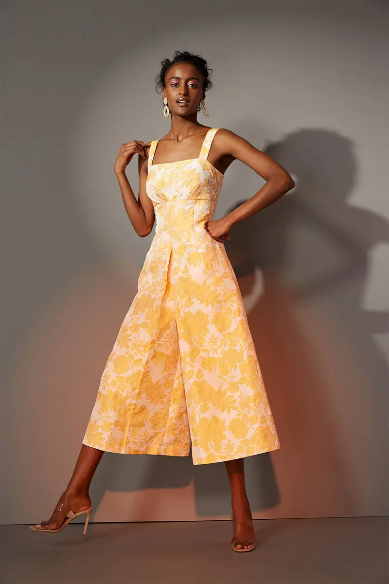 Ingrid Floral Jacquard Empire Waist Jumpsuit