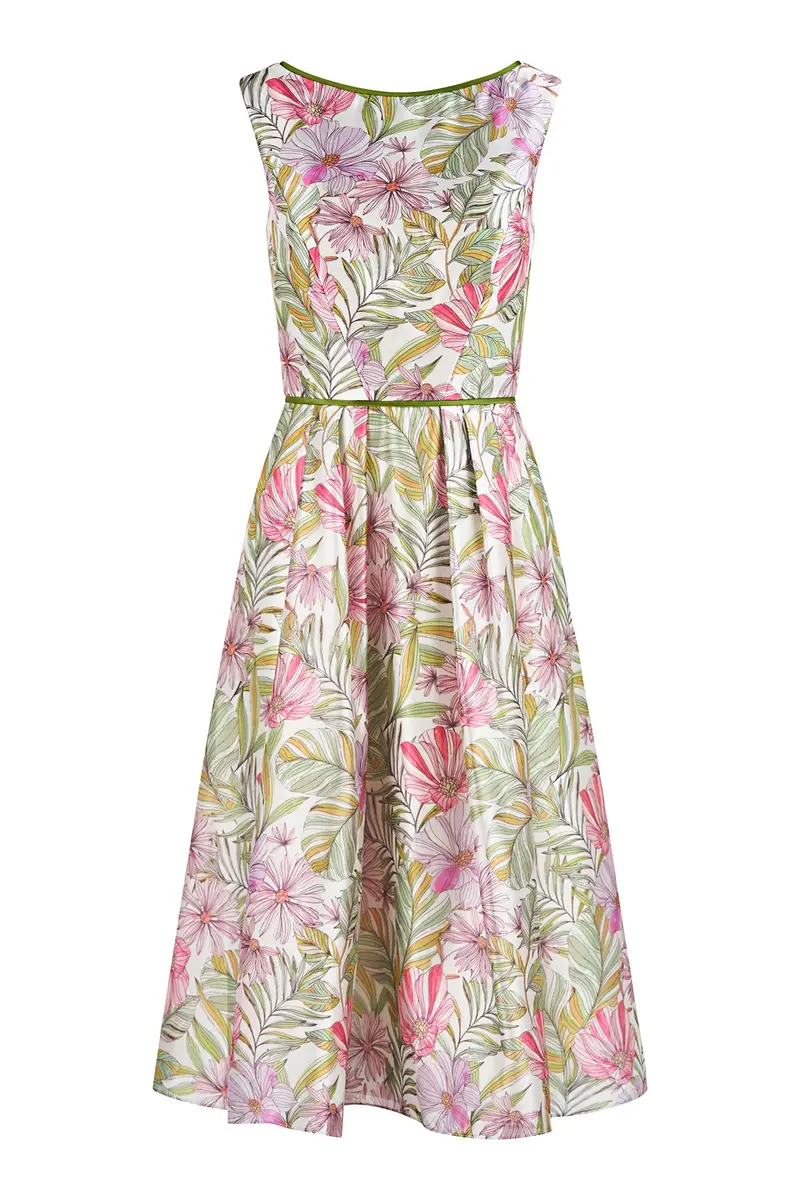 Jackie Floral Organza Midi Dress with Piping Detail