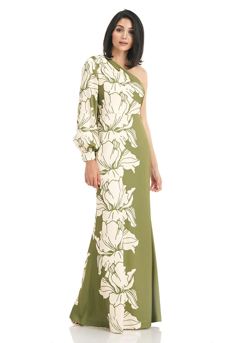 Kali One-Shoulder Mermaid Gown in Floral Stretch Charmeuse