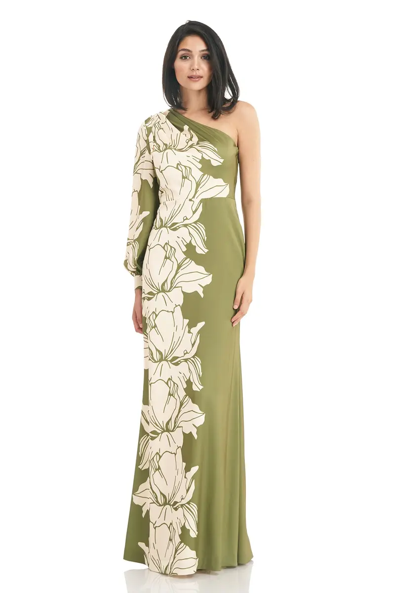Kali One-Shoulder Mermaid Gown in Floral Stretch Charmeuse