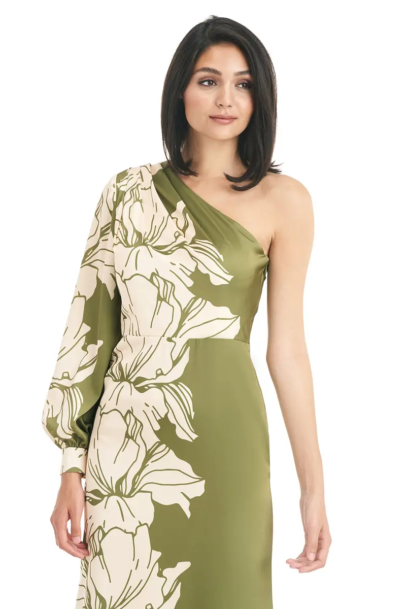 Kali One-Shoulder Mermaid Gown in Floral Stretch Charmeuse