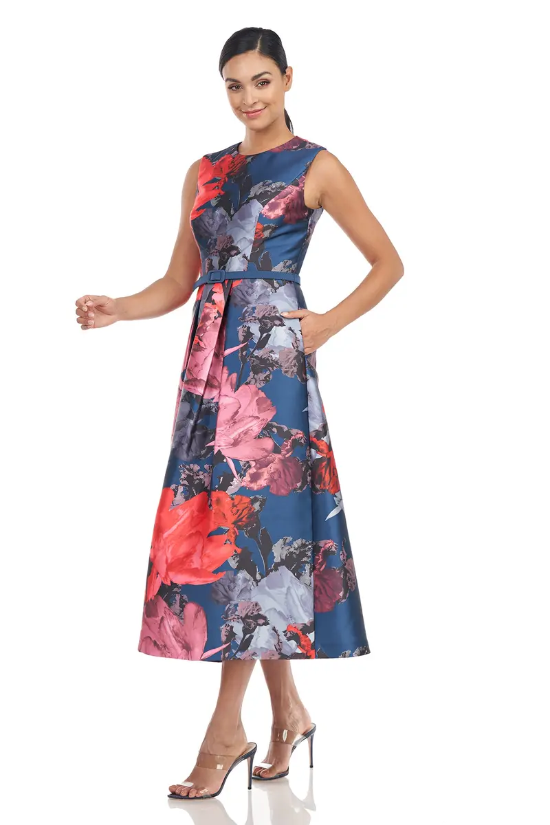 Karla Digital Floral Mikado Tea-Length Dress