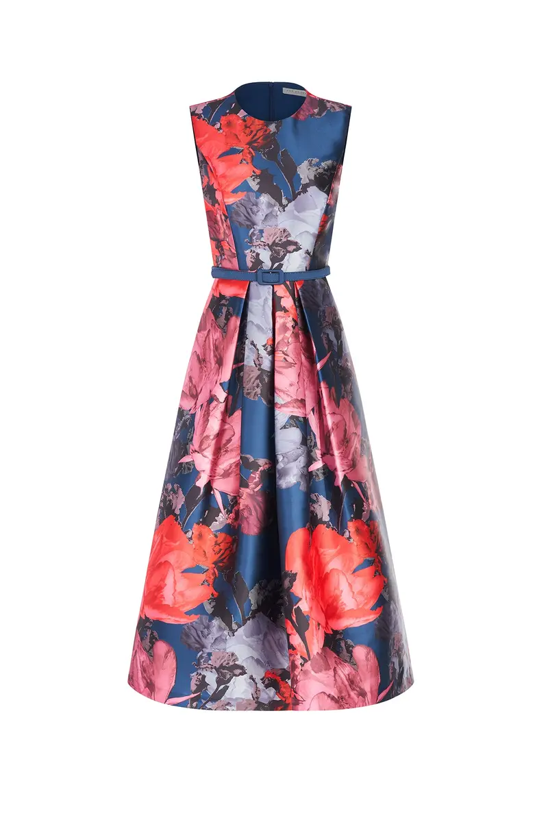 Karla Digital Floral Mikado Tea-Length Dress